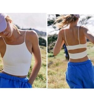 Free People Tighten Up High Neck Cut out White Women's Tank Top